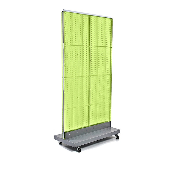 Two-Sided Double Pegboard Floor Display on Wheeled Base